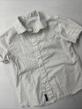 Mayoral Cream Short-Sleeve Button-Down Shirt with Blue Dot Print